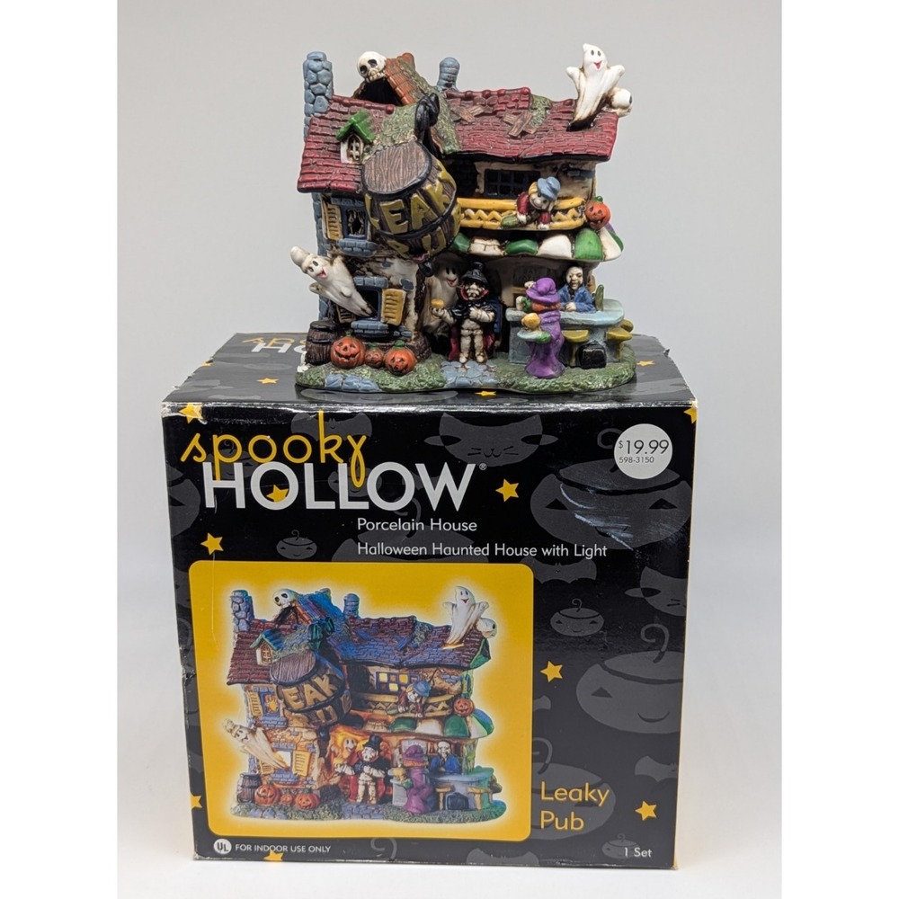 Vtg Spooky Hollow Leaky Pub Porcelain Halloween Village Lighted House Town Joann